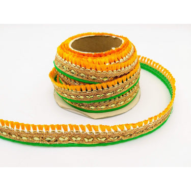 Yellow Tassels Trim, Green and Gold Fringe Trim, Beaded Trim, Sari Trim, Decorative Trim, Fringing Tape Trim By 3 Yards